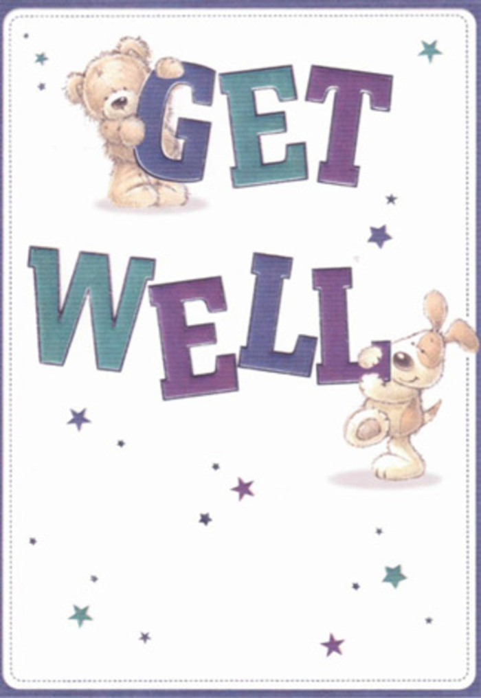 The artwork on this get well card feels like a tender, illustrated hug, the kind of thoughtful detail you might pair with a softly coloured arrangement sent from Flowers Cowley to a home off Barns Road. Dominating the design are the words Get Well, rendered in thick, friendly letters shaded with gradients of rich purple, indigo, and teal. The letters look softly rounded and slightly raised, as though cut from velvety card, inviting the eye to linger. A chubby teddy bear with warm caramel fur and darker shaded paws leans over the top of GET, its rounded snout and bright, gentle eyes giving it an almost animated expression of caring curiosity. Below, a floppy-eared puppy in pale browns and creams presses up against the word WELL, its long ears tumbling down the sides of the letters, tail lifted in a quiet, hopeful wag. Both characters are drawn with subtle textural strokes suggesting plush, huggable fur, emphasising comfort and coziness. Around them, tiny starbursts and twinkling shapes in blues, purples, and aquas drift across a soft off-white background, like scattered sparks of encouragement or whispered wishes for a swift recovery. The stars vary slightly in size and angle, adding playful movement without overwhelming the peaceful feel. The background remains largely uncluttered, giving the whole card an airy, breathable look reminiscent of daylight filtering into a tidy hospital room or a calm living space. Although no flowers appear in the illustration, the careful blend of colour, texture, and open space mirrors the way an experienced Cowley florist composes a get well bouquet: balancing cheerfulness with calm, ensuring every element speaks of tenderness, hope, and gentle, ongoing support.