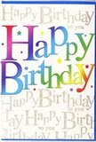 This colourful birthday card captures an atmosphere of celebration that feels familiar to gatherings across Cowley, from cosy family parties to lively evenings with friends. The central focus is the bold phrase Happy Birthday, spelled out in large, curved letters that look soft and inviting, almost like inflated balloons. Each letter is filled with a smooth, painterly gradient that moves through a full spectrum of hues: starting from intense crimson and cherry red, sliding into rosy pinks and mellow oranges, then flowing through sea blues and refreshing greens into bright, sunny yellows. The colours bleed gently into one another without abrupt boundaries, giving the words a flowing, almost musical quality. Behind this central message, the entire background is layered with fine, elegant cursive text repeating Happy Birthday to you, created in metallic gold with subtle flashes of silver. This intricate script forms a shimmering pattern, like overlapping strands of golden thread, catching light in a refined way, much like sunlight reflecting off windows along Cowley Road. Tiny coloured specks, dots, and star shapes are scattered here and there among the script, suggesting the lightness of confetti settling after a joyful toast. The card's surface has a sleek, slightly glossy finish that enhances both the depth of the rainbow colours and the glint of the metallic writing. Taken together, these elements create a design that is bright, modern, and warmly inviting-a birthday card that feels ready to deliver a heartfelt wish and a splash of colour to someone special in Cowley.
